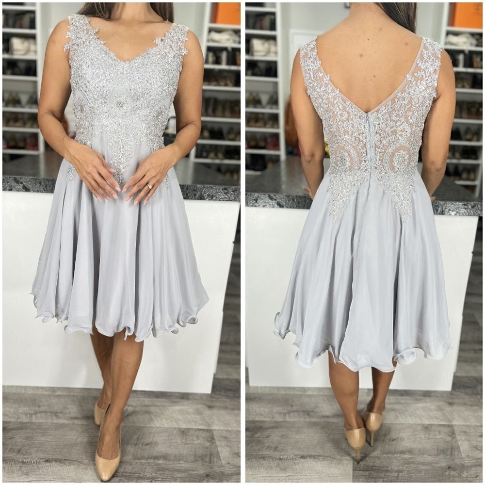 NWT May Queen Silver Embroidered A-Line Dress $118 - Picture 3 of 15